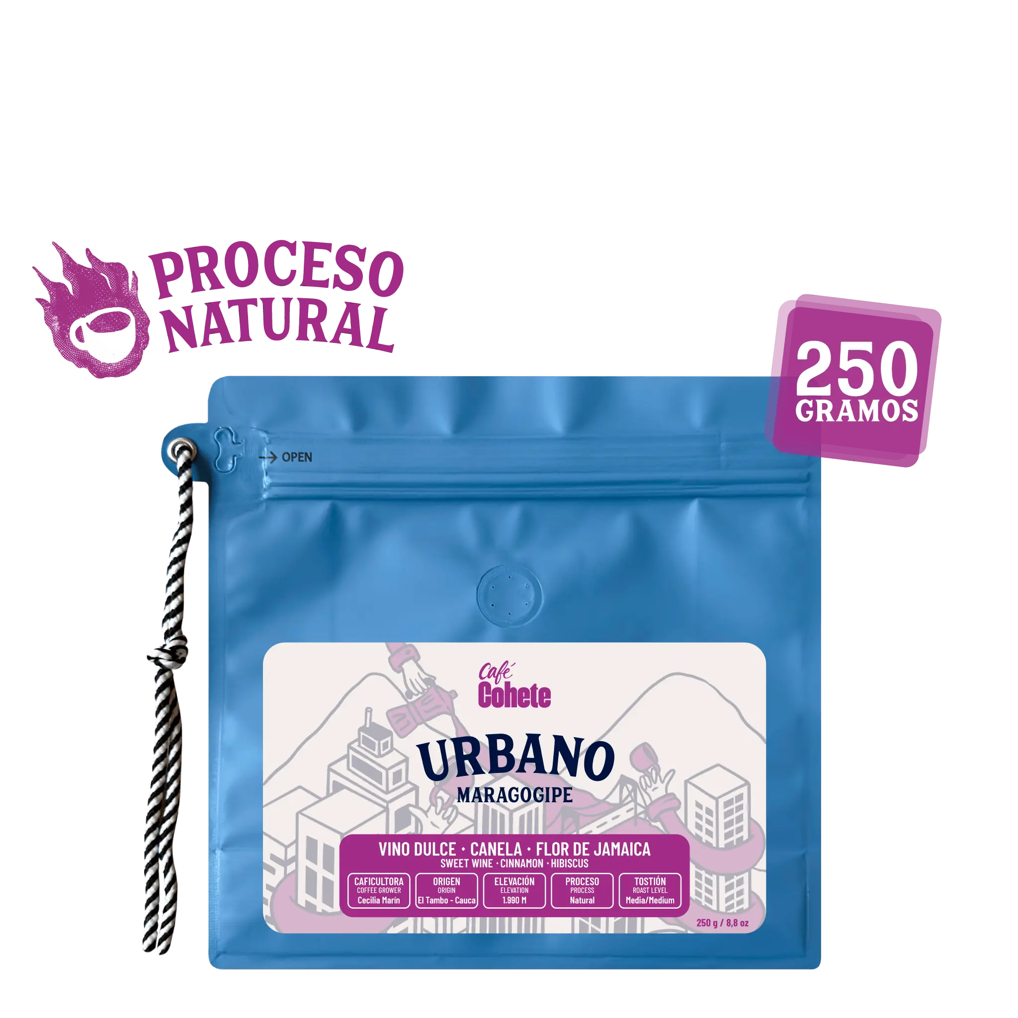 Café De Especialidad Urbano (Maragogipe Natural Termoshock 190h) - 125 g y 250 g