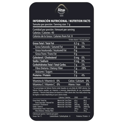 Tabla de la información nutricional del Café Alma