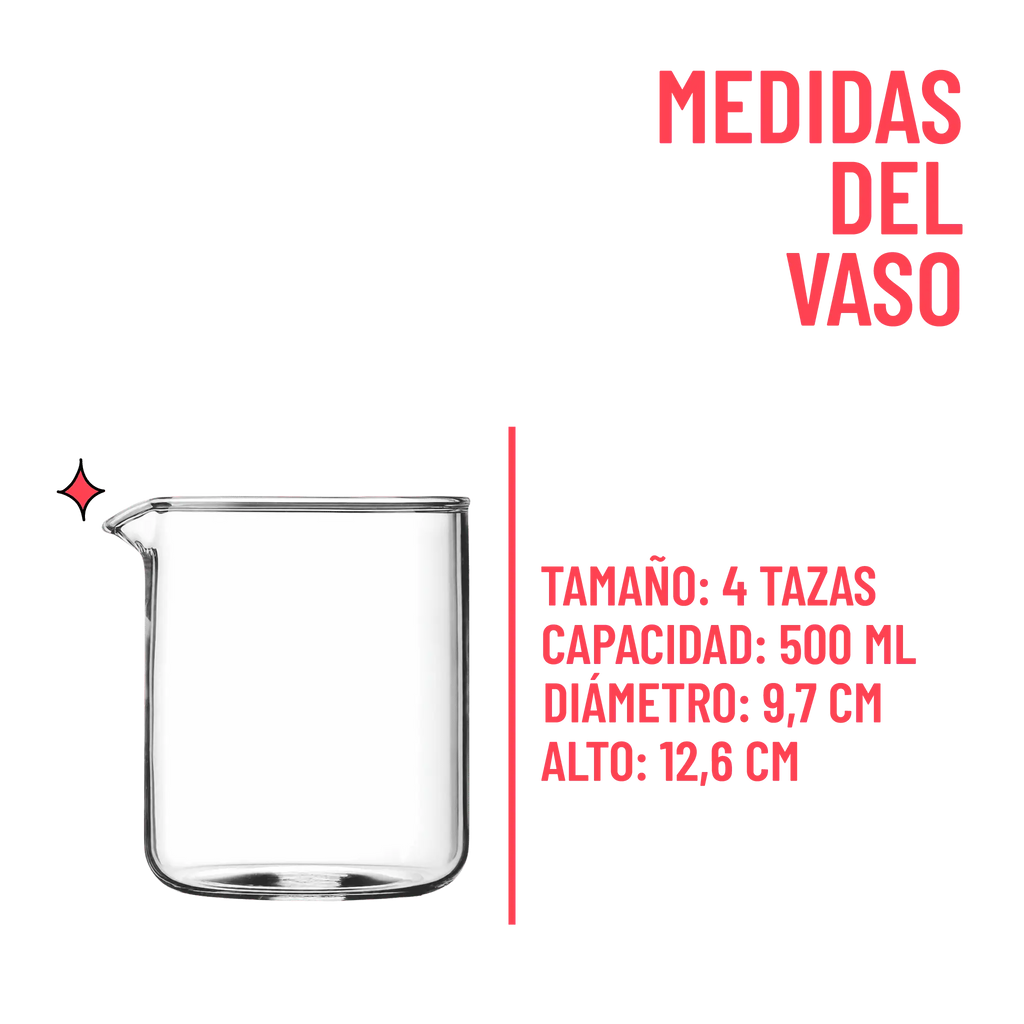 Vaso de repuesto para prensa francesa Bodum de vidrio borosilicato (4  tazas)