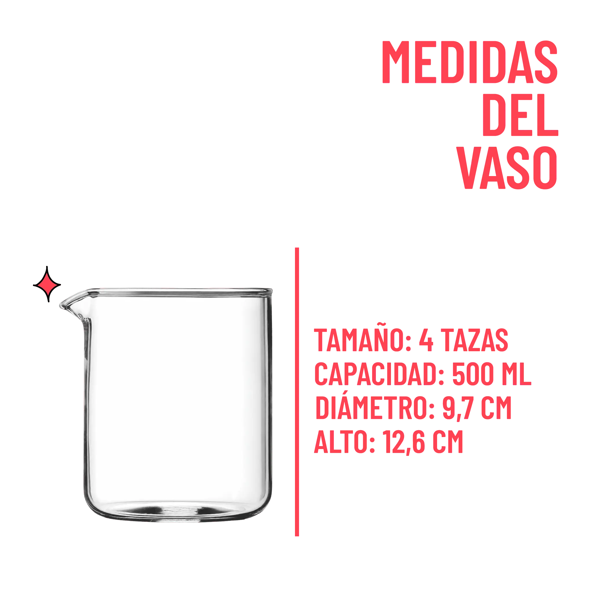 Vaso de repuesto para prensa francesa Bodum de vidrio borosilicato (4  tazas)